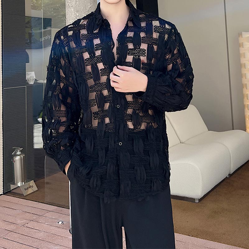 Hollow-out See-through Long-sleeved Shirt