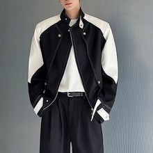 Load image into Gallery viewer, Black and White Contrast Structured Stand Collar Cropped Jacket
