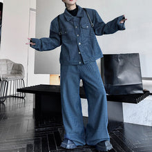 Load image into Gallery viewer, Denim Cropped Jacket with Buttons and Wide-Leg Pants Two-Piece Set
