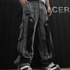 Ripped Outdoor Hip-hop Denim Trousers