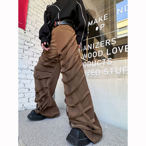 Casual Webbing-embellished Straight-leg Loose Wide-leg Pants