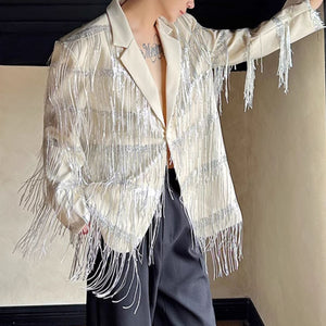 Tassel Sequin Double-Layer Mesh Stage Party Blazer