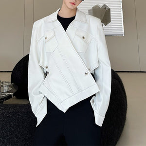 White Irregular Line Structure Button Jacket