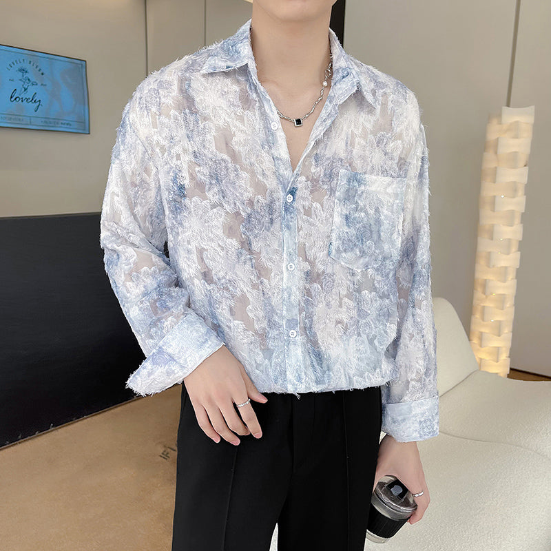 Three-dimensional Embroidery See-through Loose Shirt