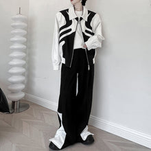 Load image into Gallery viewer, Black and White Stitching Contrast Color  Shoulder Pad Jacket
