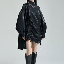 Load image into Gallery viewer, Irregular Drawstring PU Leather Cape Dress
