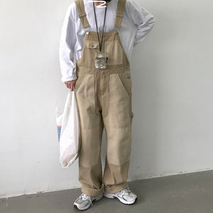 Retro Workwear Colorblock Denim Overalls