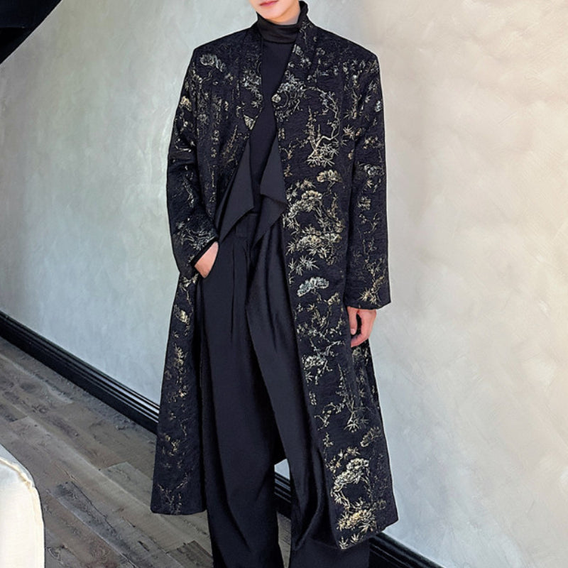 Vintage Jacquard Dark Pattern Long Coat