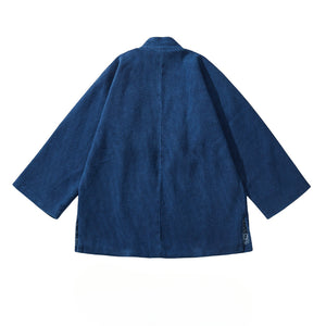 Indigo Dyed Stand Up Collar Kimono Jacket