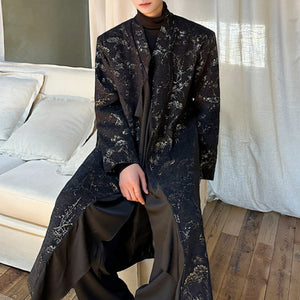 Vintage Jacquard Dark Pattern Long Coat