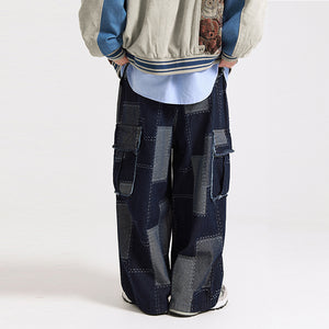 American Retro Patchwork Loose Wide-leg Jeans