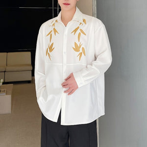 Maple Leaf Embroidered Vintage Lapel Long Sleeve Shirt