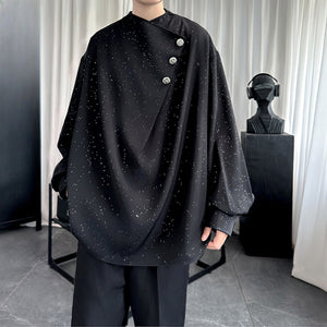 Starry Black Long Sleeve Drape Shirt