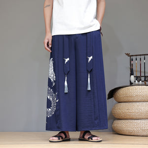 Dragon Pattern Straight Wide-leg Pants