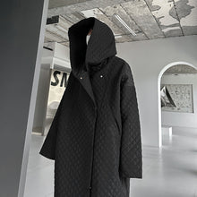 Load image into Gallery viewer, Dark Lightweight Rhombus Hooded Over-the-knee Cotton Jacket
