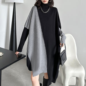 Contrast Bat Sleeves High Collar Knitted Sweater