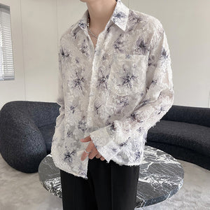 Three-dimensional Embroidery See-through Loose Shirt