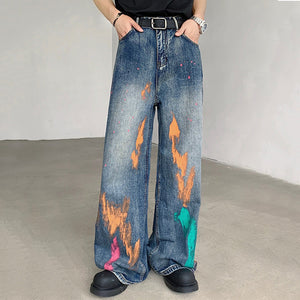 Painted Straight Denim Casual Pants