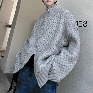 Woven Stand Collar Hollow Sweater