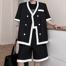 Load image into Gallery viewer, V-Neck Paneled Color Contrasting Blazer Shorts Set
