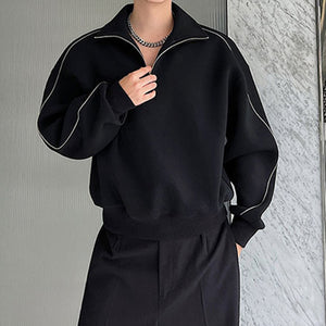 Half-zip Contrast Patchwork Stand-collar Sweatshirt