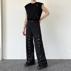 Metal Snap Button Wide-Leg Pants