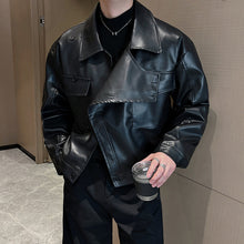 Load image into Gallery viewer, Cropped Slash-collar Leather Jacket
