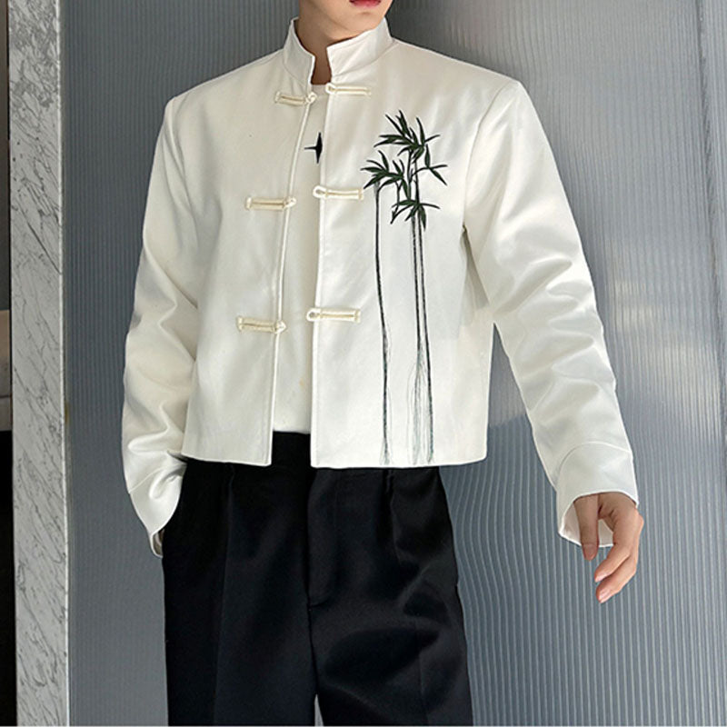 Retro Embroidered Stand Collar Short Buttoned Jacket