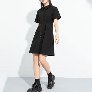 Polo Neck Pleated Casual Dress