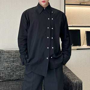 Double-breasted Slanted Placket Casual Shirt