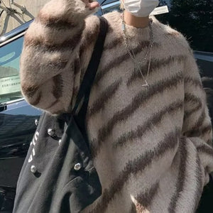 Zebra Print Thick Mink Fleece Knitted Sweater