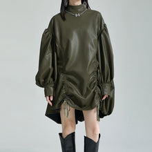 Load image into Gallery viewer, Irregular Drawstring PU Leather Cape Dress
