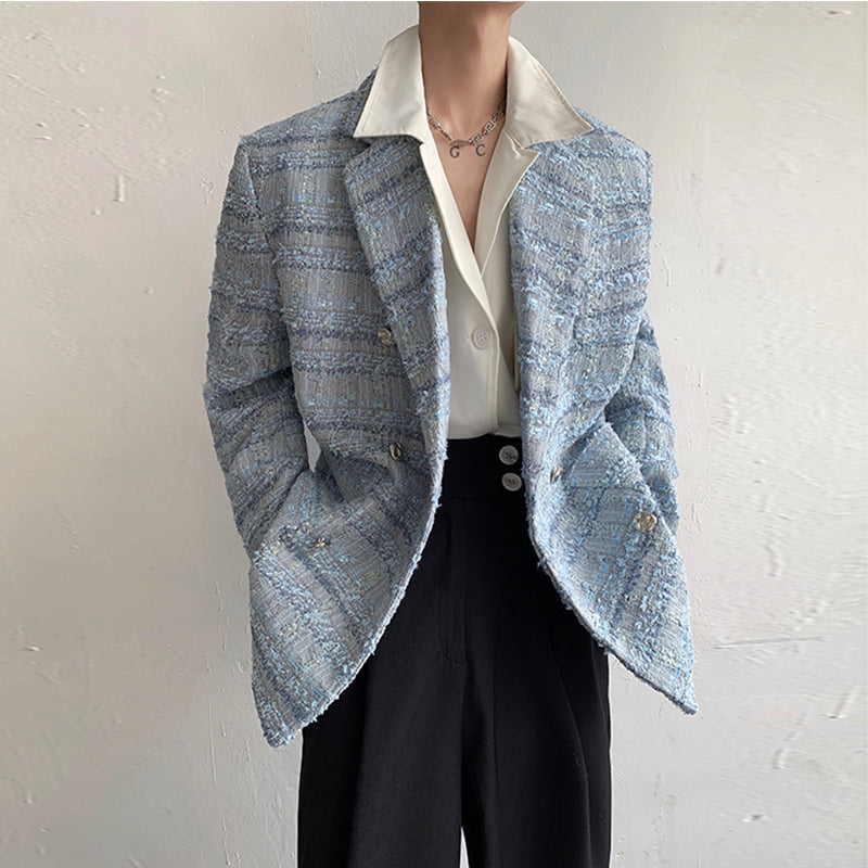 Double Breasted Loose Tweed Blazer