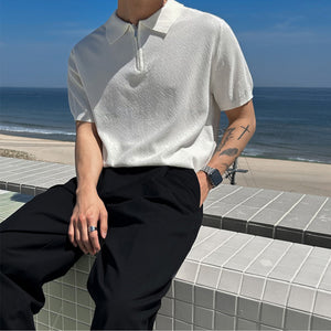 Casual Polo Collar Zipper T-shirt