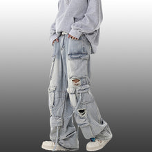 Load image into Gallery viewer, Ripped Denim Loose Straight-leg Multi-pocket Trousers
