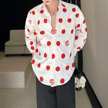 Load image into Gallery viewer, Polka Dot Print Draped Peak Collar Shirt
