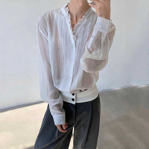 Ruffled Slightly See-through Shirt