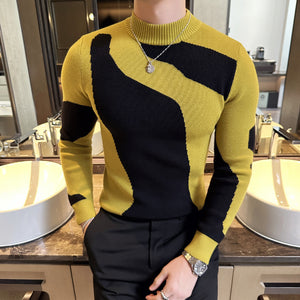 Color Block Turtleneck Long Sleeve Sweater