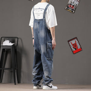 Retro Straight Loose Workwear Denim Overalls