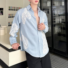 Load image into Gallery viewer, Lace Panel Design Long Sleeve Striped Shirt
