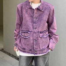 Load image into Gallery viewer, Vintage Purple Distressed Denim Jacket
