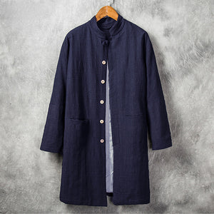 Mid-length Cotton Linen Retro Trench Coat