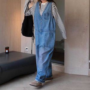 Denim Casual Long Loose Overalls