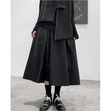 Load image into Gallery viewer, Irregular Pleated Topstitched A-Line Midi Skirt
