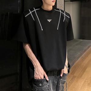 Metallic Shoulder Pad Contrast Color T-shirt