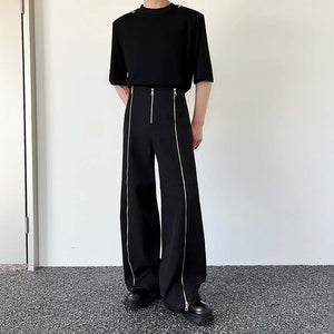 Double Zipper Straight Slit Casual Pants