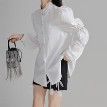 Load image into Gallery viewer, Beaded Puff Sleeve Pleated Shirt
