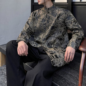 Jacquard Stand Collar Vintage Shirt