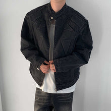 Load image into Gallery viewer, Cropped Stand Collar Structured Denim Jacket
