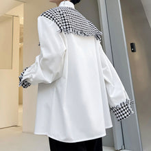 Load image into Gallery viewer, Houndstooth Frayed Panel Long Sleeve Shirt
